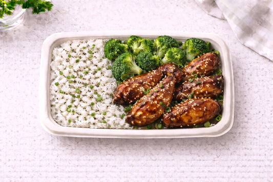 Gemarineerde kippenvleugels met broccoli & Rijst